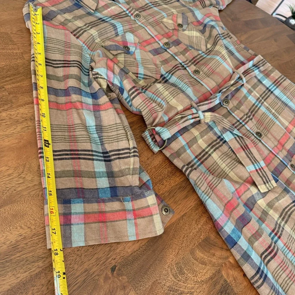 Vtg White Stag Dress 12 Plaid Midi Shirtdress Linen Blend Belt Button Front Y2K - Picture 8 of 16